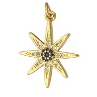 Cubic Zirconia Micro Pave Brass Pendant, Eight Point Star, gold color plated, micro pave cubic zirconia Approx 2mm 