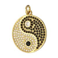 Cubic Zirconia Micro Pave Brass Pendant, Flat Round, gold color plated, ying yang & micro pave cubic zirconia Approx 2mm 