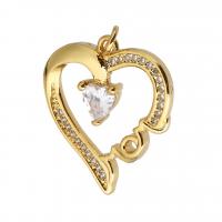 Cubic Zirconia Micro Pave Brass Pendant, Heart, gold color plated, micro pave cubic zirconia & hollow Approx 2mm 