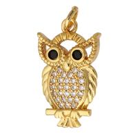 Cubic Zirconia Micro Pave Brass Pendant, Owl, gold color plated, micro pave cubic zirconia & hollow Approx 2mm 