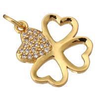 Cubic Zirconia Micro Pave Brass Pendant, Four Leaf Clover, gold color plated, micro pave cubic zirconia & hollow Approx 2mm 