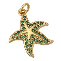 Cubic Zirconia Micro Pave Brass Pendant, Starfish, gold color plated, micro pave cubic zirconia Approx 2mm 