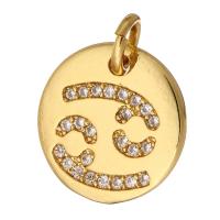 Cubic Zirconia Micro Pave Brass Pendant, Flat Round, gold color plated, micro pave cubic zirconia Approx 2mm 