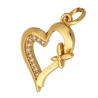 Cubic Zirconia Micro Pave Brass Pendant, Heart, gold color plated, micro pave cubic zirconia & hollow Approx 2mm 