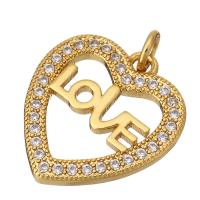 Cubic Zirconia Micro Pave Brass Pendant, Heart, gold color plated, micro pave cubic zirconia & hollow Approx 2mm 