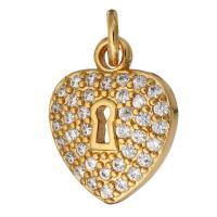 Cubic Zirconia Micro Pave Brass Pendant, Heart, gold color plated, micro pave cubic zirconia & hollow Approx 2mm 