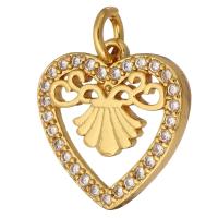 Cubic Zirconia Micro Pave Brass Pendant, Heart, gold color plated, micro pave cubic zirconia & hollow Approx 2mm 