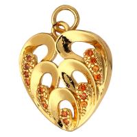 Cubic Zirconia Micro Pave Brass Pendant, Heart, gold color plated, micro pave cubic zirconia & hollow Approx 2mm 