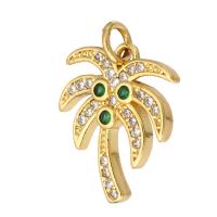 Cubic Zirconia Micro Pave Brass Pendant, Palm Tree, gold color plated, micro pave cubic zirconia & hollow Approx 2mm 