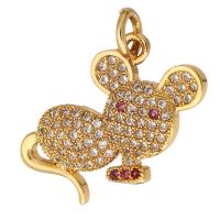 Cubic Zirconia Micro Pave Brass Pendant, Mouse, gold color plated, micro pave cubic zirconia & hollow Approx 2mm 