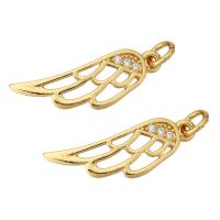 Cubic Zirconia Micro Pave Brass Pendant, Wing Shape, gold color plated, micro pave cubic zirconia & hollow Approx 2mm 