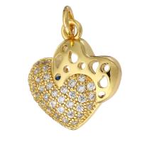 Cubic Zirconia Micro Pave Brass Pendant, Heart, gold color plated, micro pave cubic zirconia & hollow Approx 2mm 