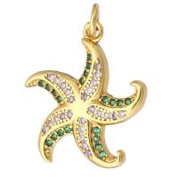 Cubic Zirconia Micro Pave Brass Pendant, Starfish, gold color plated, micro pave cubic zirconia Approx 2mm 