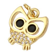 Cubic Zirconia Micro Pave Brass Pendant, Owl, gold color plated, micro pave cubic zirconia & hollow Approx 1mm 