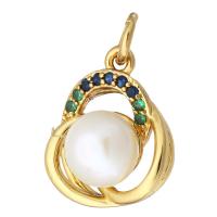 Cubic Zirconia Micro Pave Brass Pendant, with Plastic Pearl, gold color plated, micro pave cubic zirconia Approx 2mm 