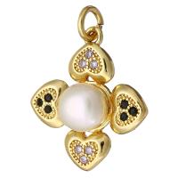 Cubic Zirconia Micro Pave Brass Pendant, with Plastic Pearl, gold color plated, micro pave cubic zirconia Approx 2mm 