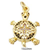 Cubic Zirconia Micro Pave Brass Pendant, Turtle, gold color plated, micro pave cubic zirconia Approx 2mm 