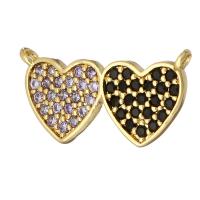 Cubic Zirconia Micro Pave Brass Connector, Heart, gold color plated, micro pave cubic zirconia Approx 1mm 