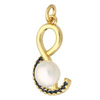 Cubic Zirconia Micro Pave Brass Pendant, with Plastic Pearl, gold color plated, micro pave cubic zirconia & hollow Approx 2mm 