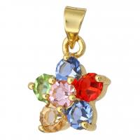 Cubic Zirconia Micro Pave Brass Pendant, Flower, gold color plated, micro pave cubic zirconia Approx 4mm 