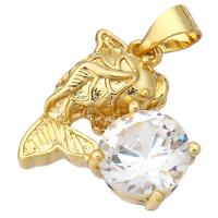 Cubic Zirconia Micro Pave Brass Pendant, Fish, gold color plated, micro pave cubic zirconia Approx 4mm 