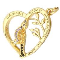 Cubic Zirconia Micro Pave Brass Pendant, Heart, gold color plated, micro pave cubic zirconia & hollow Approx 2mm 