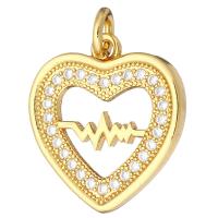 Cubic Zirconia Micro Pave Brass Pendant, Heart, gold color plated, micro pave cubic zirconia & hollow Approx 2mm 