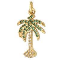 Cubic Zirconia Micro Pave Brass Pendant, Palm Tree, gold color plated, micro pave cubic zirconia Approx 2mm 