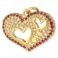 Cubic Zirconia Micro Pave Brass Pendant, Heart, gold color plated, micro pave cubic zirconia & hollow Approx 2mm 