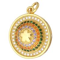 Cubic Zirconia Micro Pave Brass Pendant, Flat Round, gold color plated, micro pave cubic zirconia Approx 2mm 