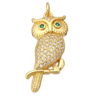 Cubic Zirconia Micro Pave Brass Pendant, Owl, gold color plated, micro pave cubic zirconia Approx 2mm 