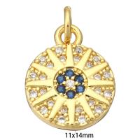 Cubic Zirconia Micro Pave Brass Pendant, Flat Round, gold color plated, micro pave cubic zirconia Approx 2mm 