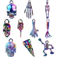 Pendentifs crâne en alliage de zinc, squelette, Placage coloré, bijoux de mode, multicolore, 9-40mm Vendu par sac