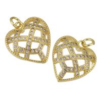 Cubic Zirconia Micro Pave Brass Pendant, Heart, gold color plated, micro pave cubic zirconia & hollow Approx 2mm 