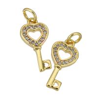 Cubic Zirconia Micro Pave Brass Pendant, Key, gold color plated, micro pave cubic zirconia Approx 2mm 