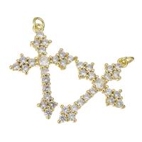 Cubic Zirconia Micro Pave Brass Pendant, Cross, gold color plated, micro pave cubic zirconia Approx 3mm 