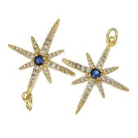 Cubic Zirconia Micro Pave Brass Pendant, Eight Point Star, gold color plated, micro pave cubic zirconia Approx 2mm 