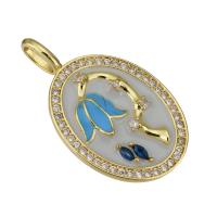 Cubic Zirconia Micro Pave Brass Pendant, gold color plated, with flower pattern & micro pave cubic zirconia & enamel Approx 3mm 