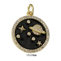 Cubic Zirconia Micro Pave Brass Pendant, gold color plated, micro pave cubic zirconia & enamel, black Approx 3mm 