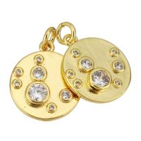 Cubic Zirconia Micro Pave Brass Pendant, Flat Round, gold color plated, micro pave cubic zirconia Approx 2mm 