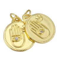 Cubic Zirconia Micro Pave Brass Pendant, Flat Round, gold color plated, micro pave cubic zirconia Approx 3mm 