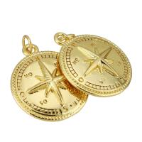 Brass Jewelry Pendants, Flat Round, gold color plated Approx 2mm 