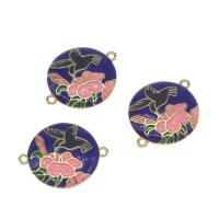 エナメル真鍮コネクタ, 銅, ラウンド形, 花のパターンを持つ, ミックスカラー, 22mm, 売り手 パソコン