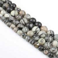 Network Stone Beads, Round, polished, DIY, black cm 