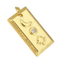 Pendentifs strass en laiton, rectangle, Placage de couleur d'or, avec strass Environ 1mm, Vendu par PC