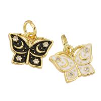 Cubic Zirconia Micro Pave Brass Pendant, Butterfly, gold color plated, micro pave cubic zirconia & enamel Approx 3mm 