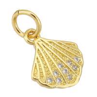 Cubic Zirconia Micro Pave Brass Pendant, Shell, gold color plated, micro pave cubic zirconia Approx 3mm 