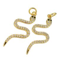 Cubic Zirconia Micro Pave Brass Pendant, Snake, gold color plated, micro pave cubic zirconia Approx 2mm 