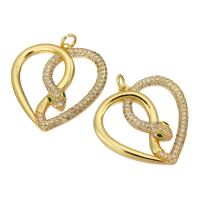 Cubic Zirconia Micro Pave Brass Pendant, Heart, gold color plated, micro pave cubic zirconia Approx 2mm 