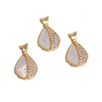 Cubic Zirconia Micro Pave Brass Pendant, with Shell, Teardrop, real gold plated, micro pave cubic zirconia, golden 